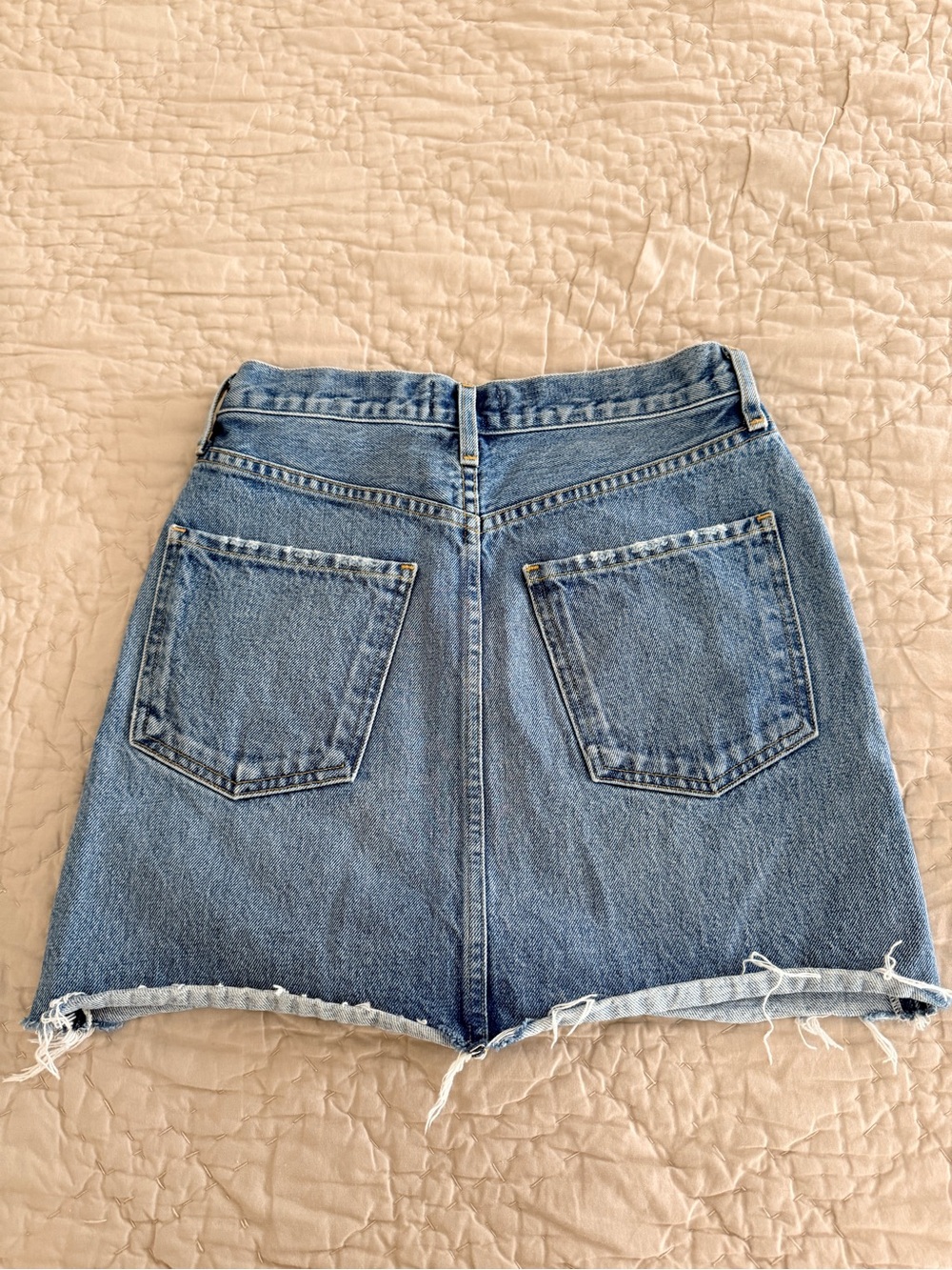 Agolde Light Blue Denim Mini Skirt with Raw Hem, Western Feel - Picture 3 of 5